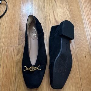 Sam Edelman Black Loafers with Gold Chain Detail